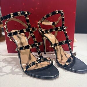 Valentino Garavani Black and Gold Studded Heels